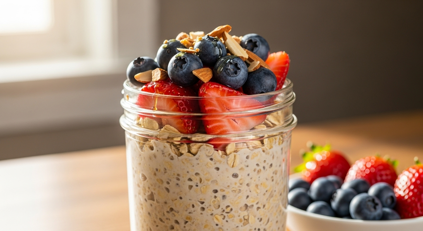 Overnight Oats with Almond Milk & Fruit