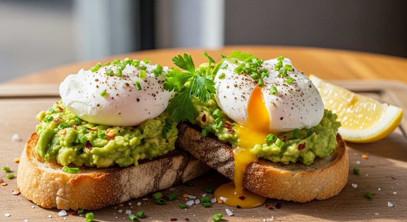 Avocado Toast with Poached Eggs & Herbs