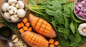 Sweet-Potato-Spinach-Breakfast-Hash-ingredients