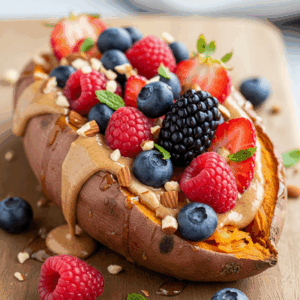 Sweet Potato with Almond Butter & Berries