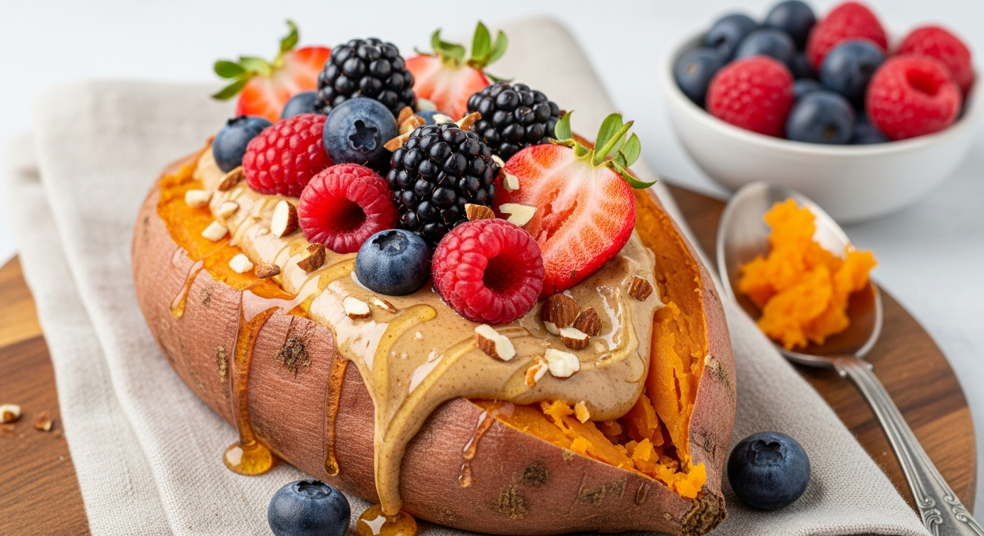 Sweet Potato with Almond Butter & Berries