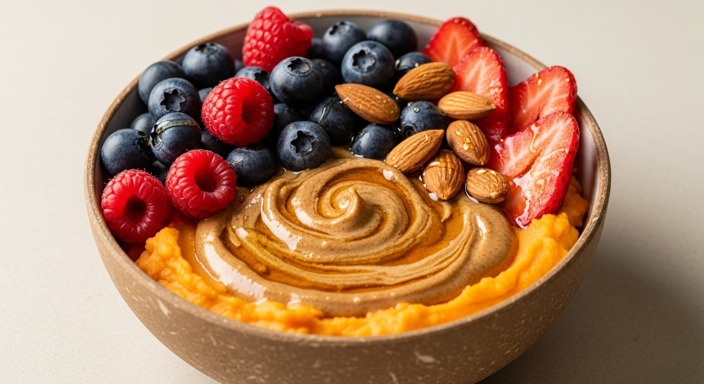 Sweet Potato Almond Butter & Berry Bowl