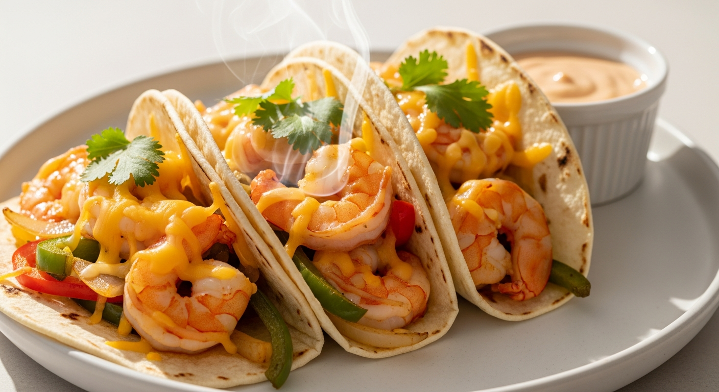 Cheesy Shrimp Tacos Gobernador