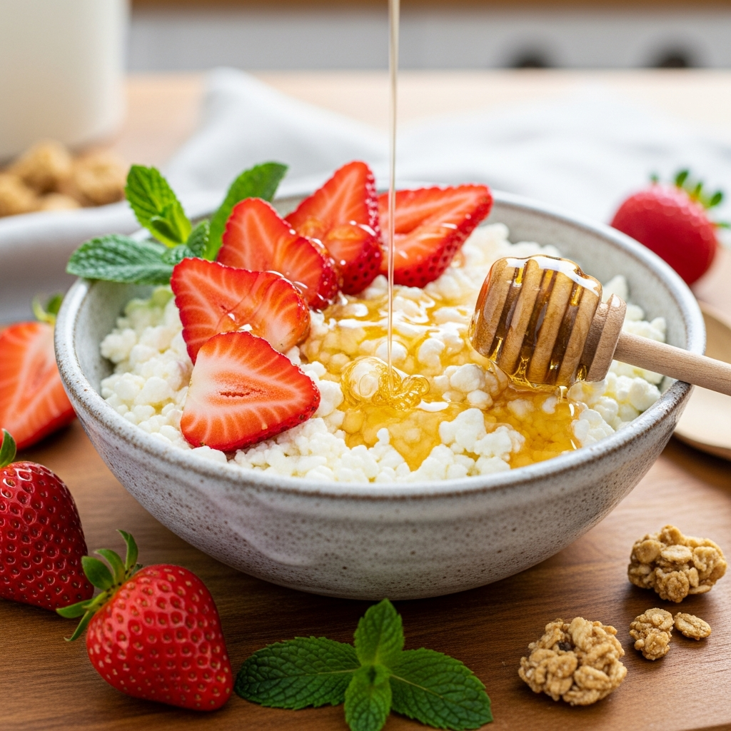 Cottage Cheese Bowl with Strawberries & Honey
