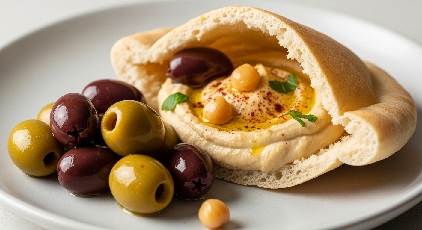 Mediterranean Pita with Hummus & Olives