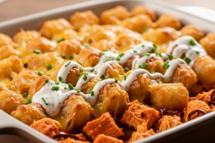 Spicy Buffalo Chicken Tater Tot Casserole