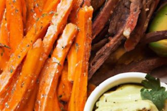 Crispy Sweet Potato Fries Paired with Creamy Avocado Dip