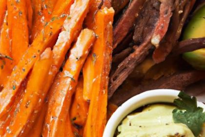 Crispy Sweet Potato Fries Paired with Creamy Avocado Dip