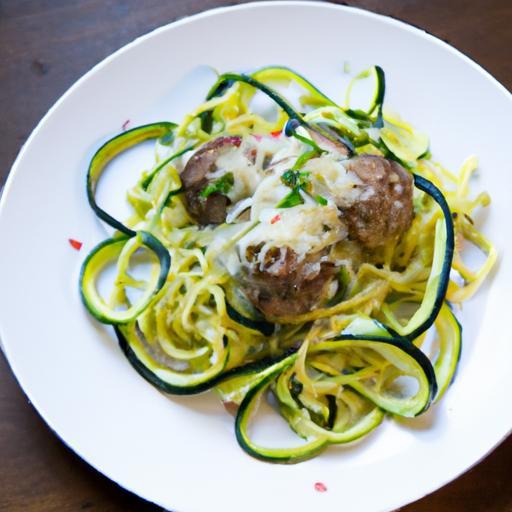 Keto Spaghetti with Zucchini Noodles & Savory Meatballs