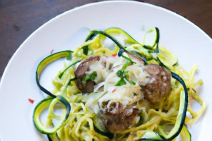 Keto Spaghetti with Zucchini Noodles & Savory Meatballs